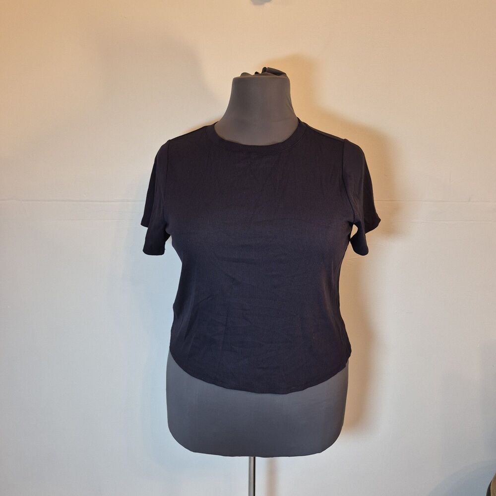 And Now This Women's Ribbed Knit Crop Top Size 2X Navy Stretch